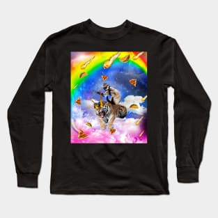 Cowboy Siamese Cat Kitty On Tiger In Space Long Sleeve T-Shirt